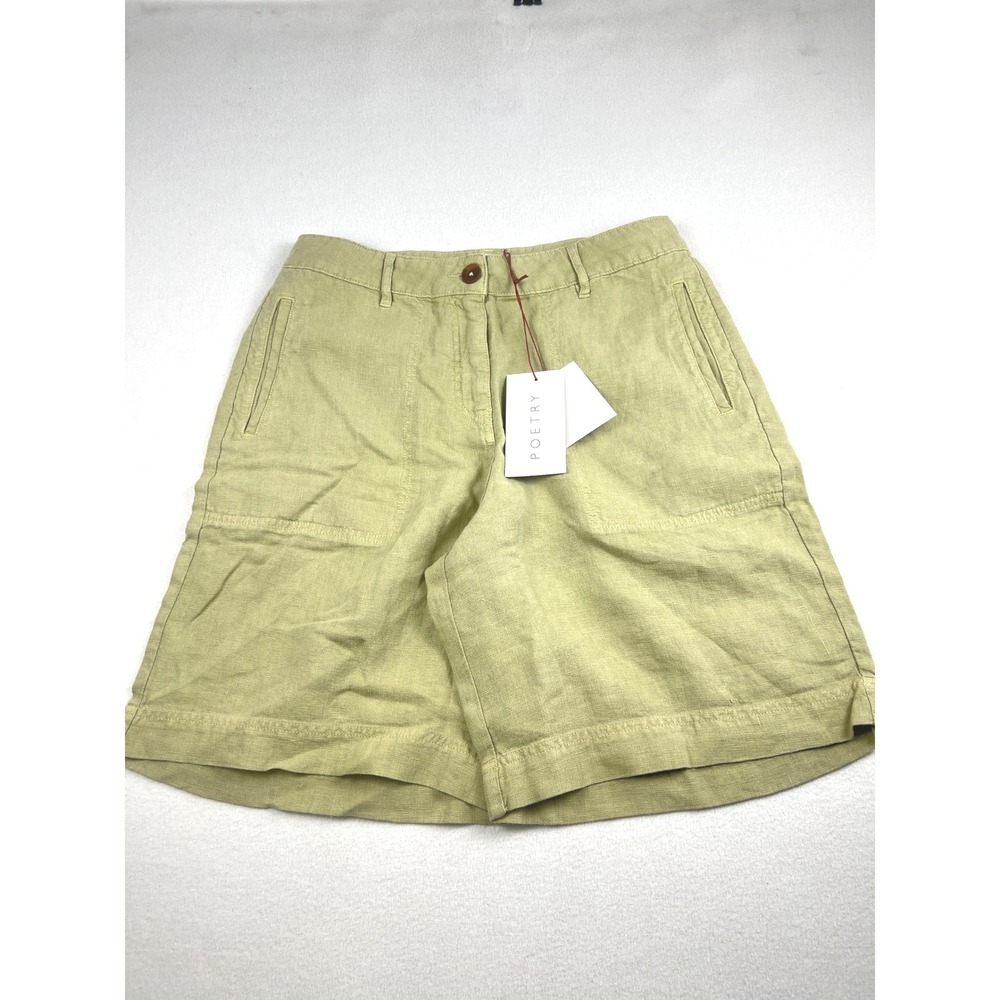 Poetry Pale Sage Heavy Linen Relaxed Straight Shorts RJ54.14.G Womens US 10 NEW